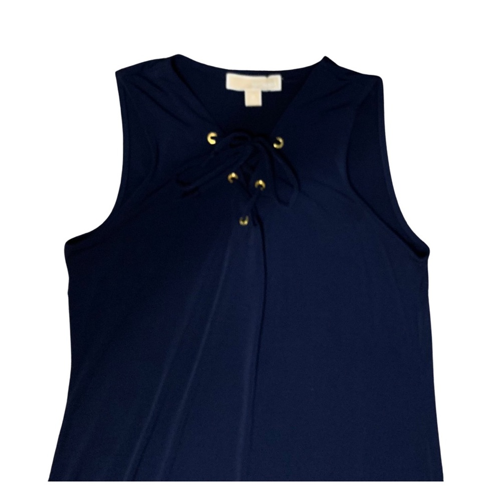 Michael Kors solid Navy Blue sleeveless dress with gold eyelets—ties in front - Picture 2 of 6